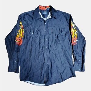 Vintage Men's Roper Western Shirt-- Black Long-sleeve with Tribal Flames